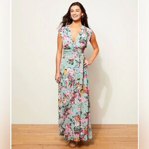NWT Eliza J Floral Chiffon Colorful Ruffle V-Neck Faux Wrap Maxi Dress size 4